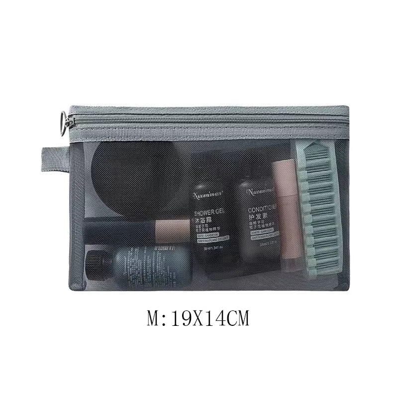 Fashion Small Large Black Organizer Toiletry and Makeup Pouch Transparent Mesh Zipper Cosmetic Bag Women Necessary Organizer