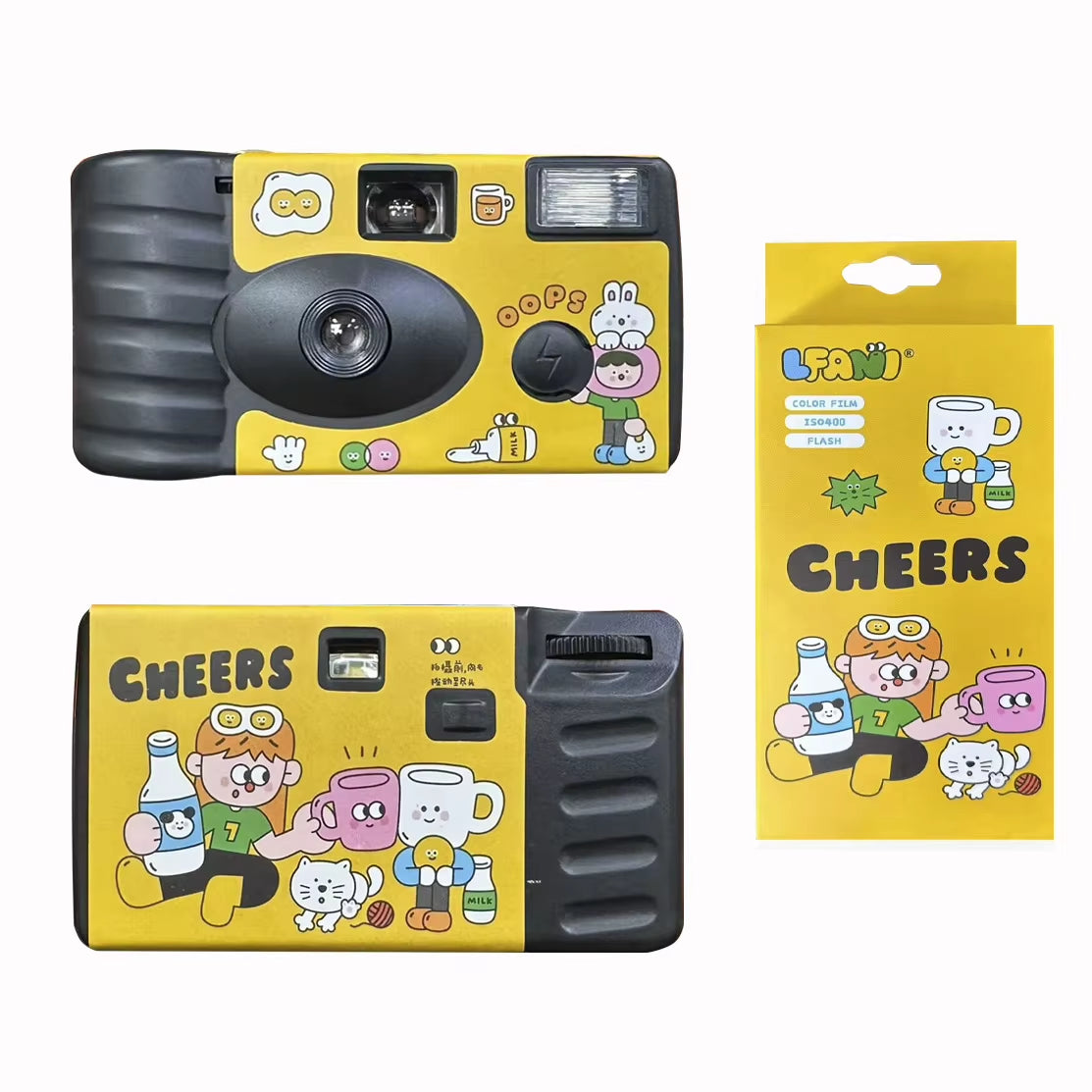 12/27 Sheets Retro Disposable Film Camera Retro Sport Black and White Color Film Dummy Machine with Flash FYE Illustrator Union