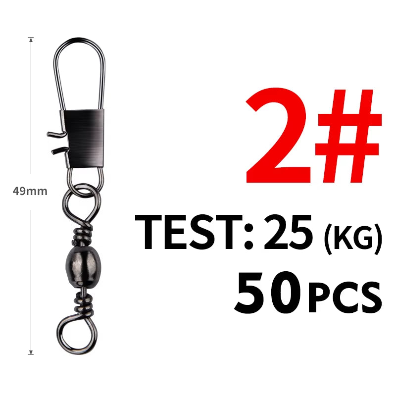 50Pcs/Lot Fishing Connector Pin Bearing Rolling Swivel Stainless Steel with Snap Fishhook Lure Tackle Accessorie