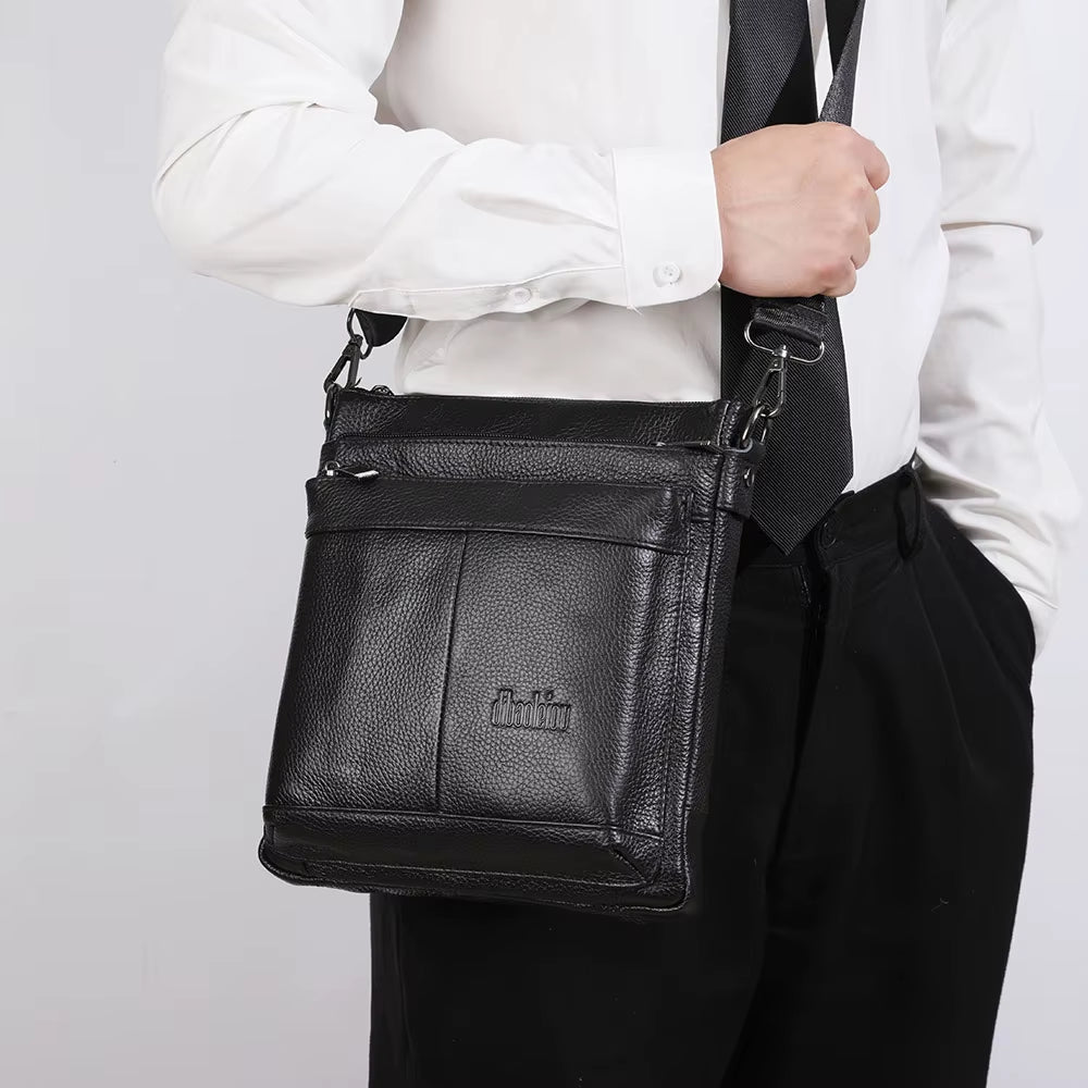 Men'S Leather Messenger Bag Business Shoulder Bag Small Crossbody Bag Multi Function Messenger Bag Men'S Travel Bag
