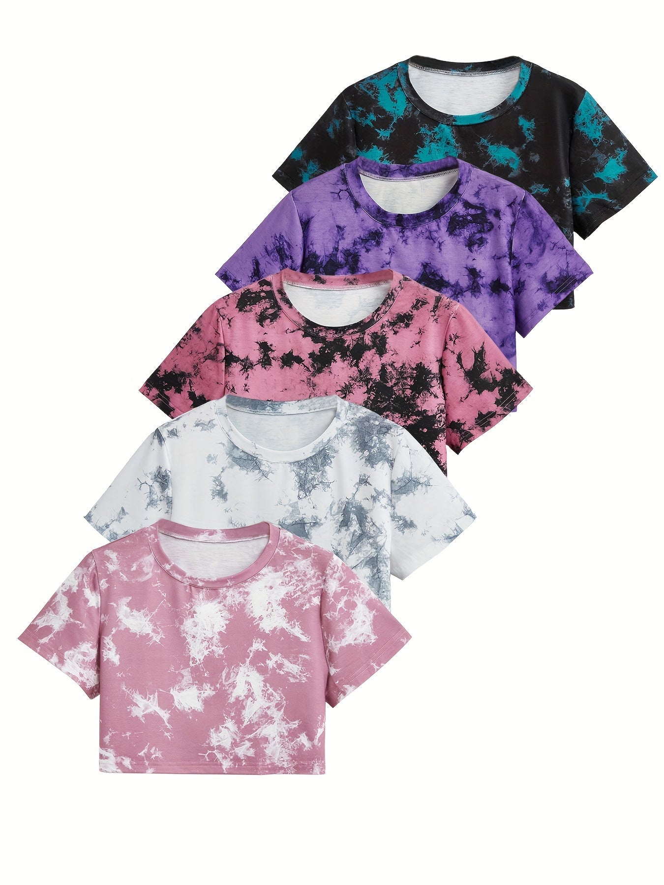 Women's Tie-Dye Short Loose Fit Casual Sport T-Shirt 5pcs Set Beauty World Shop