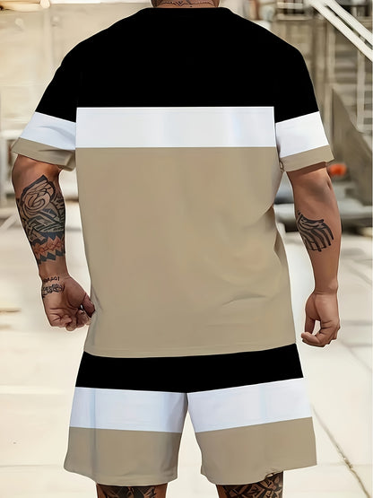 [Plus Size 3D Print Sport Set] Men's Plus Size 3D Digital Print Casual Sport T-Shirt and Shorts Set | Sweat-Resistant, All-Season, Regular Fit, Crew Neck, Slight Stretch Fabric | Suitable for Daily Wear, Outings, Sports, Camp