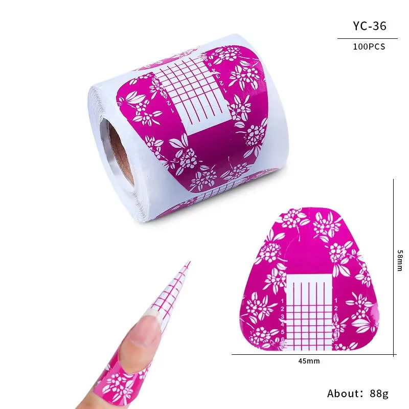 100Pcs Nails Art UV Gel Tips Extension Builder Form Acrylic French Printed Nail Tip Extension Stencil Stickers for Manicure Tool