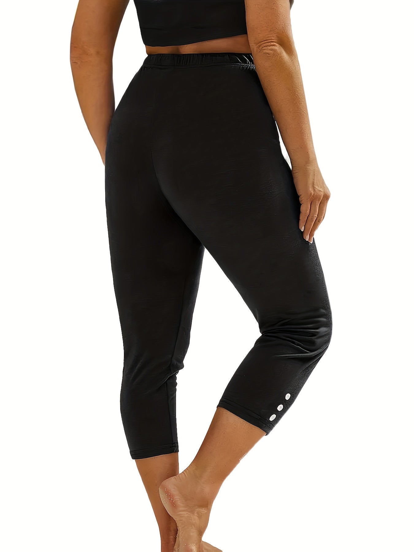 6-Pack Women's Fashion Sport Cropped Leggings, Casual Skinny Yoga Pants With Button Accents, Stretch Activewear, Multiple Colors Beauty World Shop