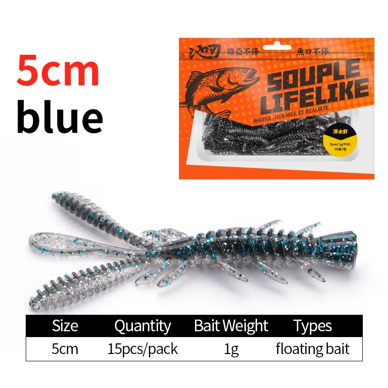 Floating Soft Shrimp Fishing Bait NED Rig Wobblers Shrimp Swim Lure Jig Salt Silicone Swimbait with Fish Attractant