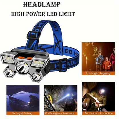 Dericam USB Rechargeable 5 LED Headlamp with Built-In Battery - Portable High-Power LED Torch, 800 Lumen Brightness, 1181.1inch Range, 4 Lighting Modes (Flashlight, SOS, Strobe Beauty Fashion