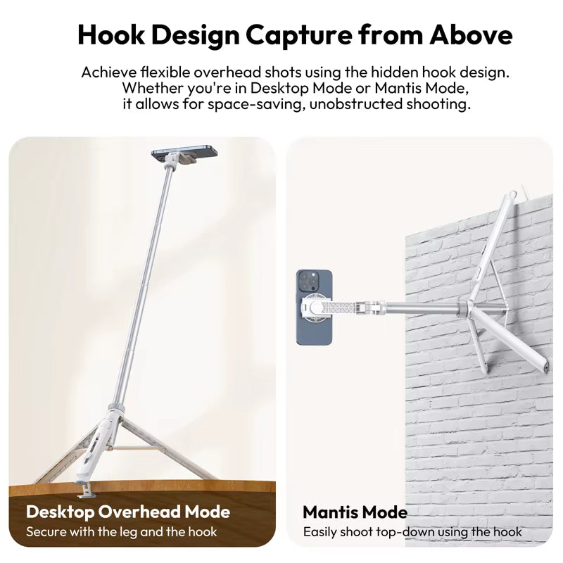 TT88 Overhead Selfie Stick 1.44M with Magsafe Clamp Photograph Tripod for Phone Livestreaming Vlog with Remote Control