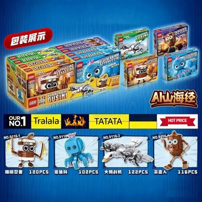 Italian Brainrot Tung Tung Tung Sahur‌ Figure Assembled Toy Tralalero Tralala‌ Boneca Kids Building Blocks Blind Box Toys Gifts