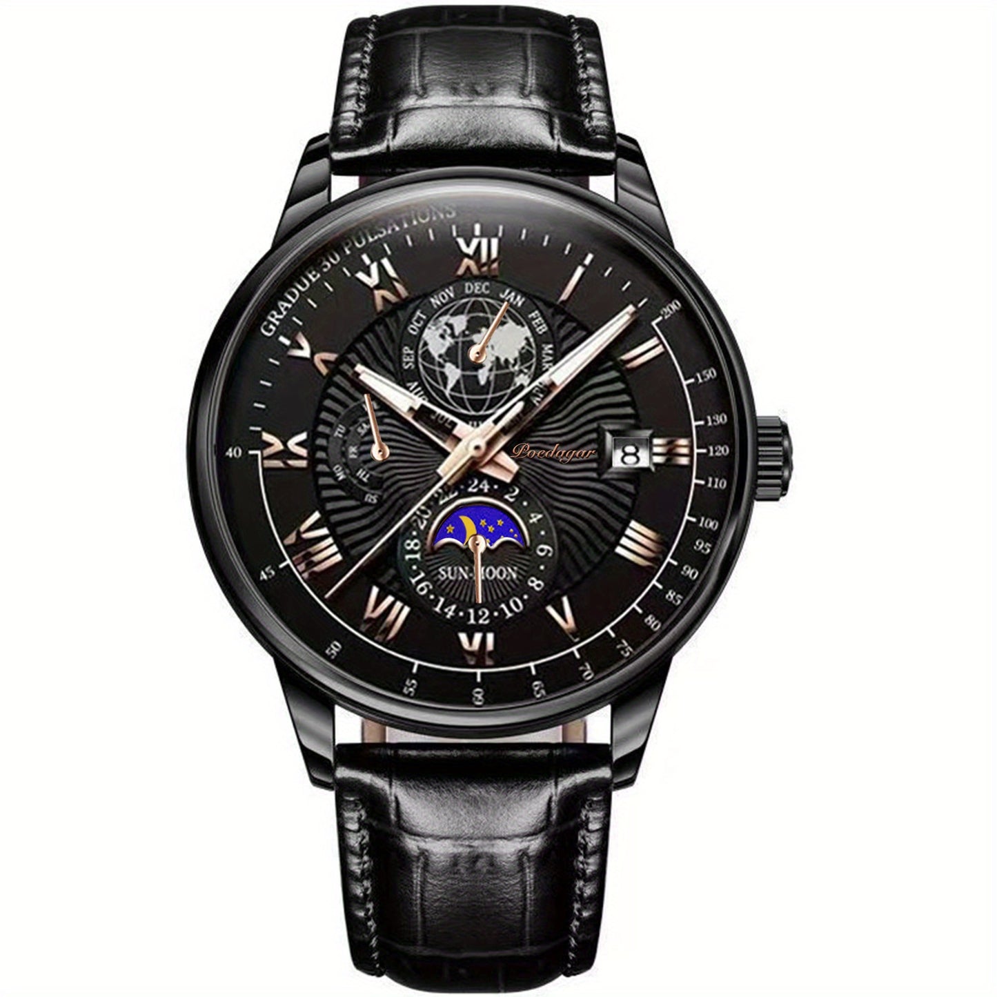 Versatile Men’s Sport Quartz Watch – 30m Water-Resistant, Luminous Calendar, PU Leather Strap, Durable Alloy Case Beauty World Shop