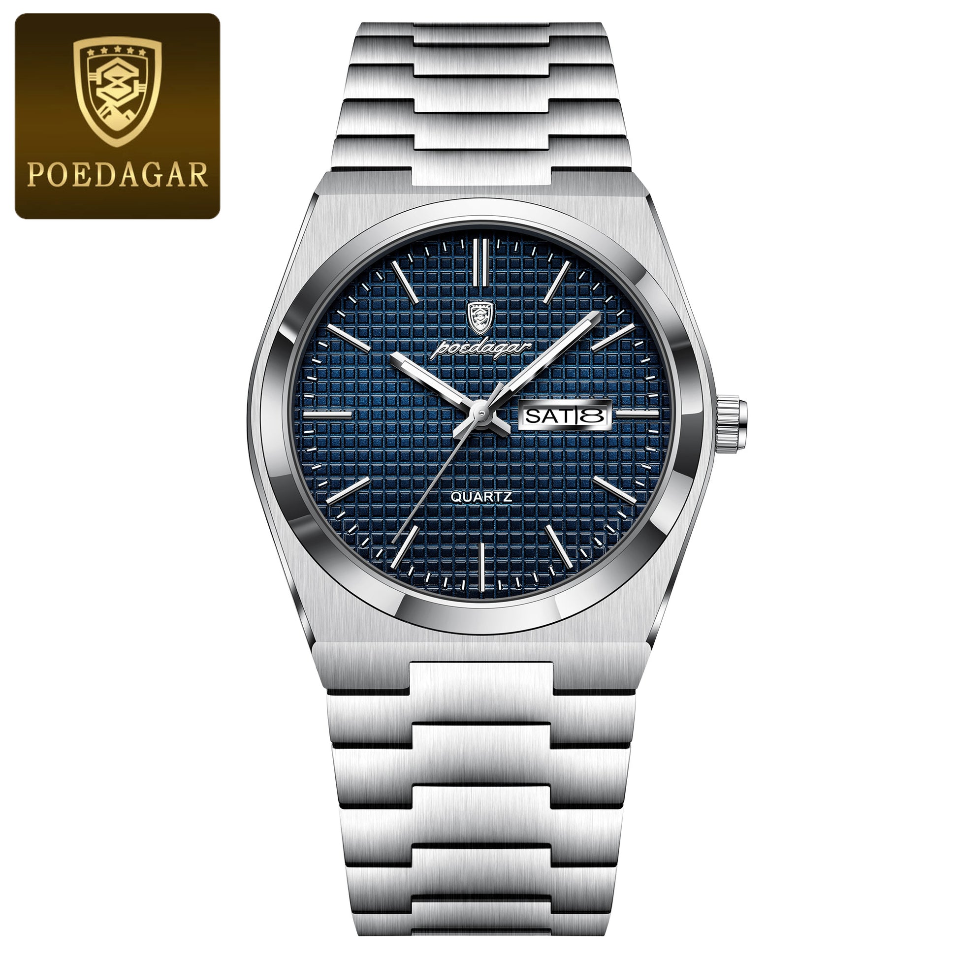 POEDAGAR Men's Luxury Sport Watch, Military Luminous Date Week, Stainless Steel Quartz, Casual Style, Pointer Display, Electronic Movement, Zinc Alloy Case, Stainless Steel Band, Round Dial Beauty World Shop