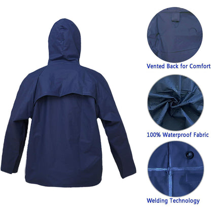 Ultra-Lite Rain Coat with Pants for Men Women, Waterproof Rain Suit for Sport, Rain Suits Lightweight Rain Gear (Navy) Beauty World Shop