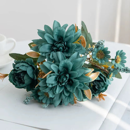 1Pc Hot Sale Artificial Flower Silk Dahlia Rose Daisy Christmas Home Decoration Bonsai Room Wedding Bridal Bouquet Party Diy Box