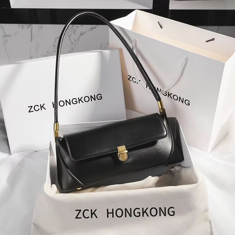 Armpit Bag Retro Niche Design High-End Solid Color One-Shoulder Portable Genuine Leather Women'S Bag Spring and Summer Versatile