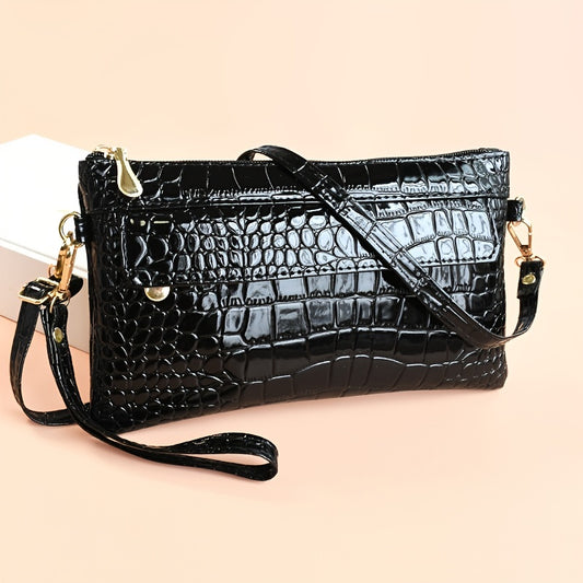 Croc Embossed Clutch Bag, Fashion Faux Leather Crossbody Bag, Women's Coin Purse With Wristlet Beauty Fashion