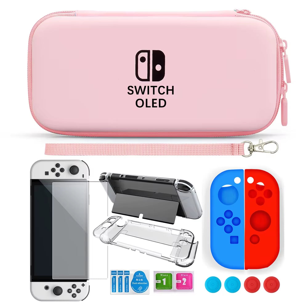 For Nintendo Switch Oled Case Bundle Bag Pack Game Accessories Kit Hard Shell Travel Storage Bag Joycon Protective Cover Grip