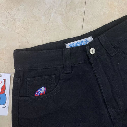 Embroidery Jeans Y2K Pants Streetwear Gothic Cartoon Blue Baggy Jeans Retro Punk Rock High Waist Denim Trousers
