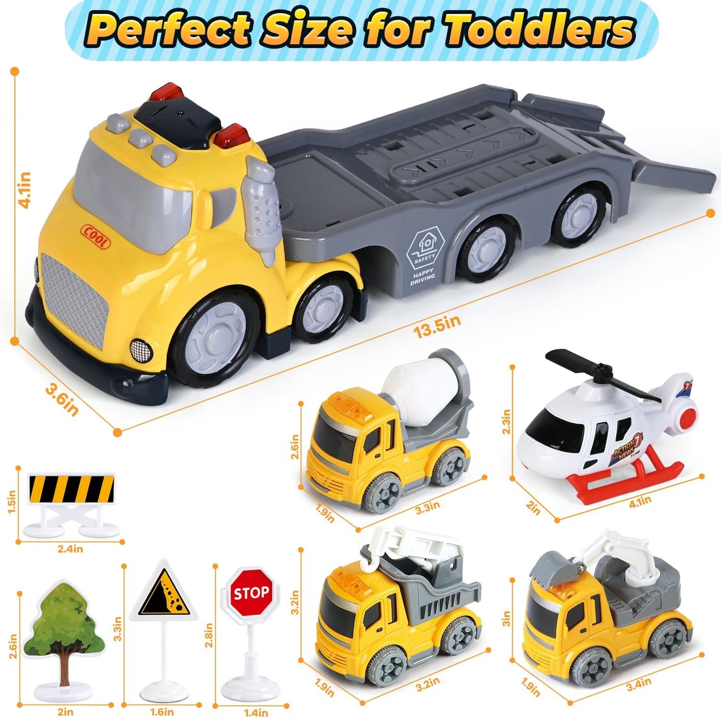 Toddlers Truck Toys,Boy Toys Gifts for 1 2 3 Years Old,5 in 1 Construction Transport Truck with Lights & Sounds,Ideal Birthday for Baby Toddler 12-18M+