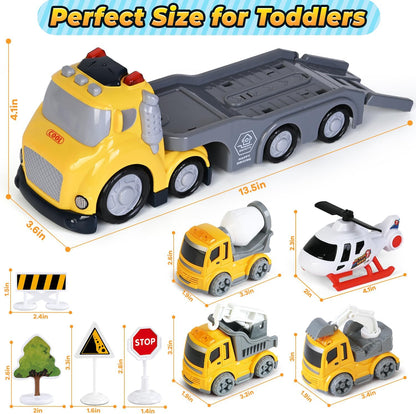 Toddlers Truck Toys,Boy Toys Gifts for 1 2 3 Years Old,5 in 1 Construction Transport Truck with Lights & Sounds,Ideal Birthday for Baby Toddler 12-18M+