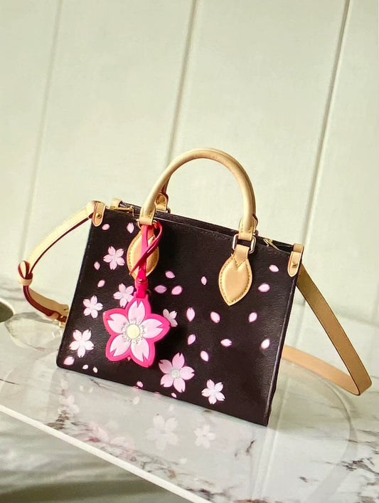 2025 New Fashion Cherry Blossom Pattern Small Women'S Canvas Handbag Shoulder Bag (Size: 25-19-11.5Cm)