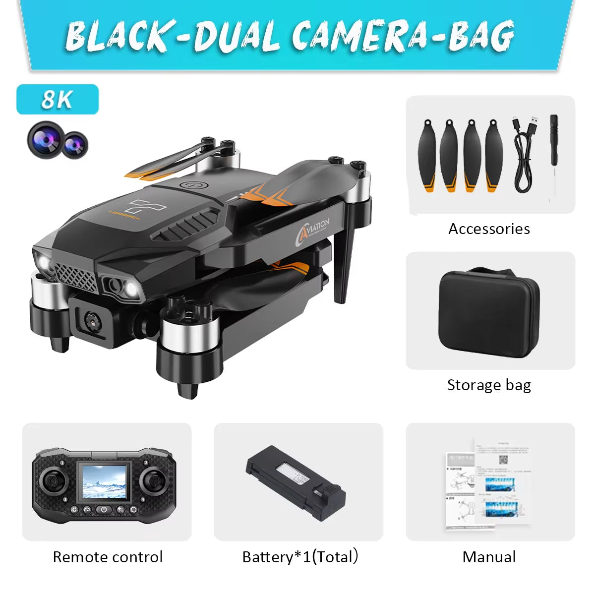 New F198 Drone Professional Dual Camera with 1080P WIFI FPV HD Aerial Photography Wide Angle Brushless RC Foldable Quadcopter