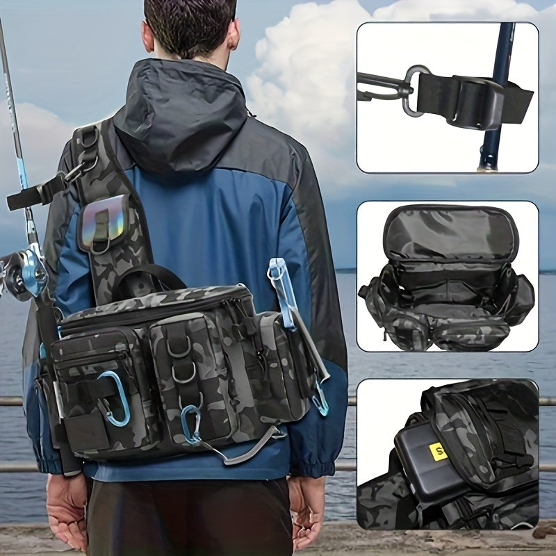1pc Heavy-Duty Fishing Backpack Tackle Sling Bag with Rod Holder & Multi-Compartment - Lightweight Breathable Mesh Back, Durable Nylon/, Padded Shoulder Straps for Freshwater/Saltwater Fishing Gear, Camping & Outdoor (Ideal G Beauty Fashion