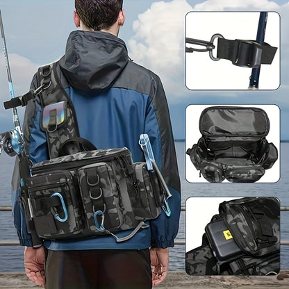 1pc Heavy-Duty Fishing Backpack Tackle Sling Bag with Rod Holder & Multi-Compartment - Lightweight Breathable Mesh Back, Durable Nylon/, Padded Shoulder Straps for Freshwater/Saltwater Fishing Gear, Camping & Outdoor (Ideal G Beauty Fashion