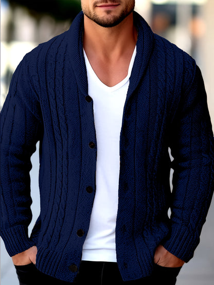 Men's Casual Sport Knit Cardigan, Fashionable Knitted Sweater | Long Sleeve Autumn and Winter Thickened Warmth, Cable Knitting Technique, Buttoned Cardigan, Regular Fit Casual Style for Fall and Winter