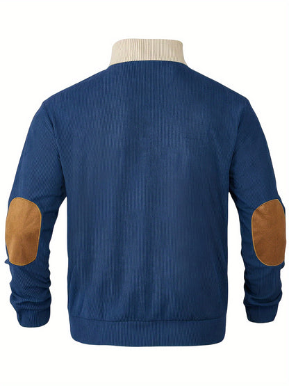 [1pc Casual Sport Shirt Embroidery] 1pc Men'S Casual Sport Shirt, Long Sleeve Crew Neck Knitwear with Embroidery Detail, Solid Color, Polyester Blend, Regular Fit - Fashion Colorblock Pullover Sweatshirt Beauty World Shop