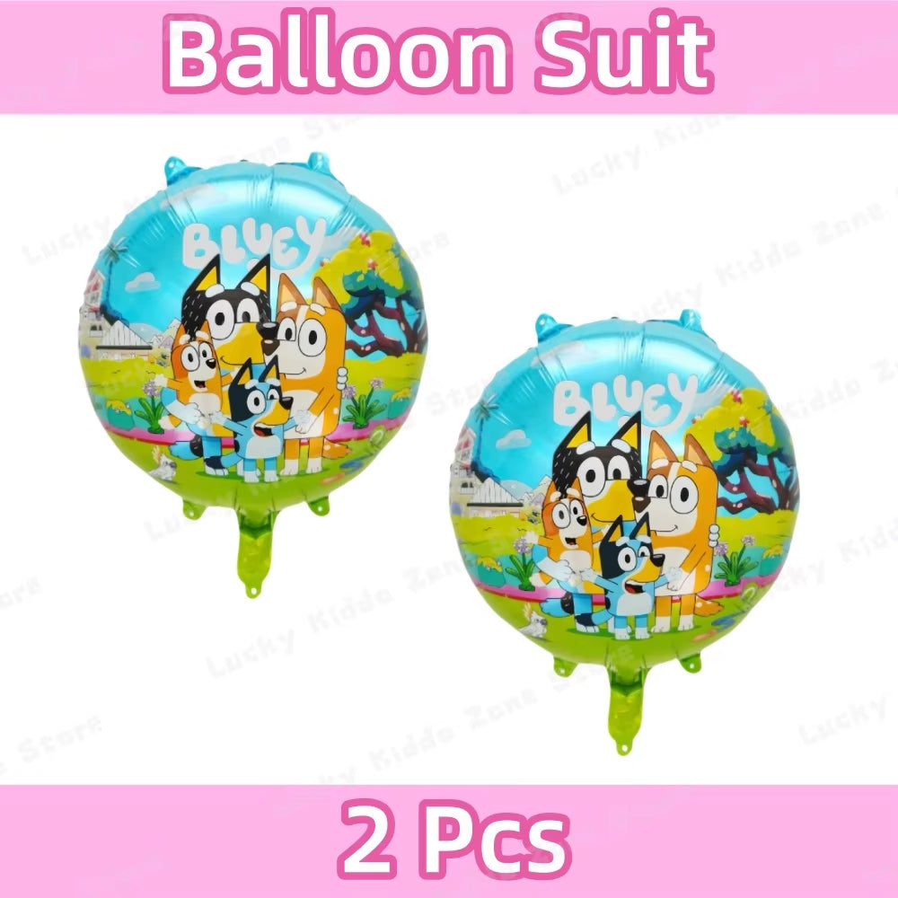 Pink Bluey Birthday Decorations for Kids Latex Aluminum Foil Balloons Bingo Theme Party Event Supplies Disposable Tableware Toys