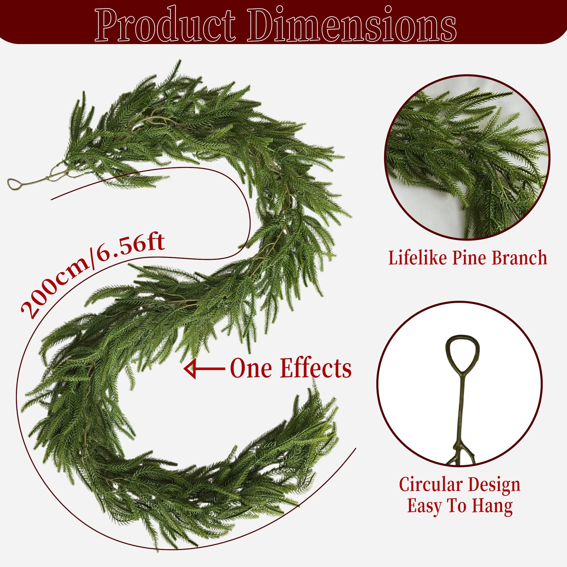 1.8/2M Artificial Christmas Wreath Norfolk Garland 2025 Christmas Decoration Artificial Plant Home Decor Room Decor Thanksgiving