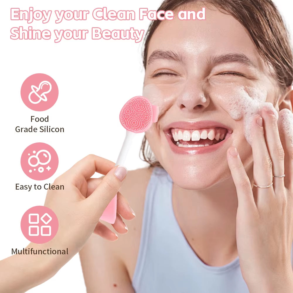 Facial Cleaning Silicone Brush Facial Mask Applicator Skincare Accessories Silicone Body Scrubbers 2In1 Spa Facial Wash Brushes