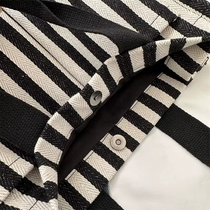 Cool Street Handbag, Large Capacity Women'S Shoulder Bag, Trendy Striped Canvas Crossbody Bag, Fashion Travel Shopping Tote Bag