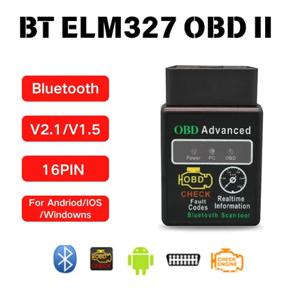 Bluetooth ELM327 OBD2 Car Code Reader Scanner V1.5 Fault Detector Check Engine Automotive Diagnostic Tools for Ios/Android/Pc