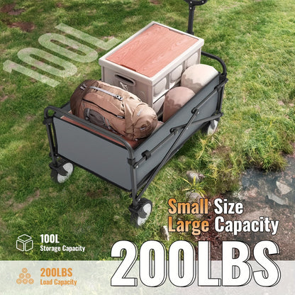 200LBS/230LBS Weight Wagon Cart Foldable, Collapsible Folding Wagon With All-Terrain Wheels & Adjustable Handle, Portable Heavy Duty 200LBS Weight Capacity For Grocery Shopping, Sport, Camping, Garden, Outdoor Use Beauty World Shop