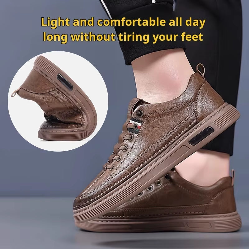 Men'S Casual Shoes Spring Autumn Depressurized Breathable Lacefree Leather Shoes Super Soft and Wear-Resistant Men'S Board Shoes