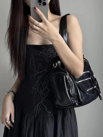 JIAERDI Vintage Black Shoulder Bags Purse Women High Street Pocket Chic Y2K Handbag Female Harajuku Casual Crossbody Bags 2025
