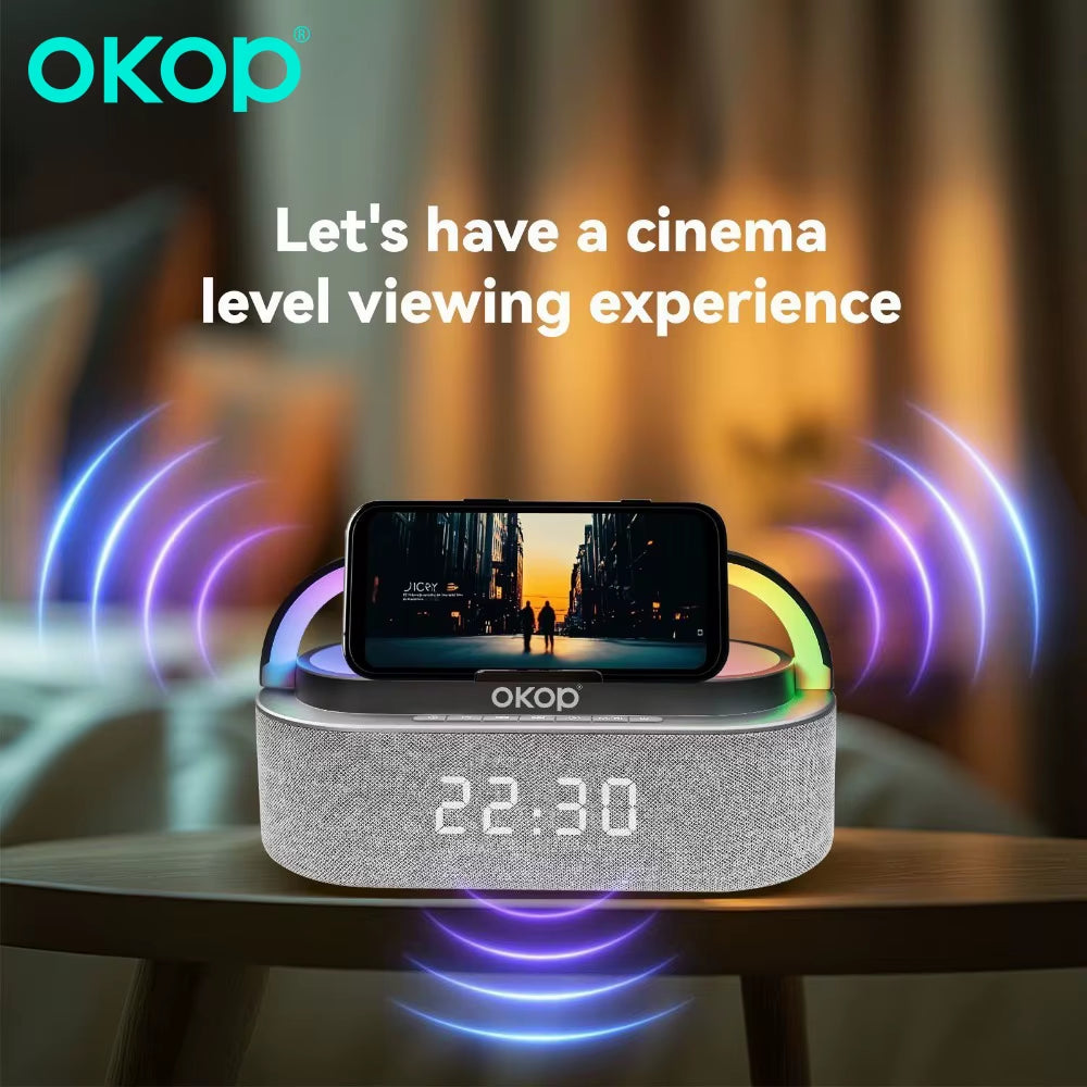 Bluetooth Speaker Clock Alarm Phone 15W Wireless Charging White Noise Portable High Tone Speaker IPX7 Waterproof Outdoo USB