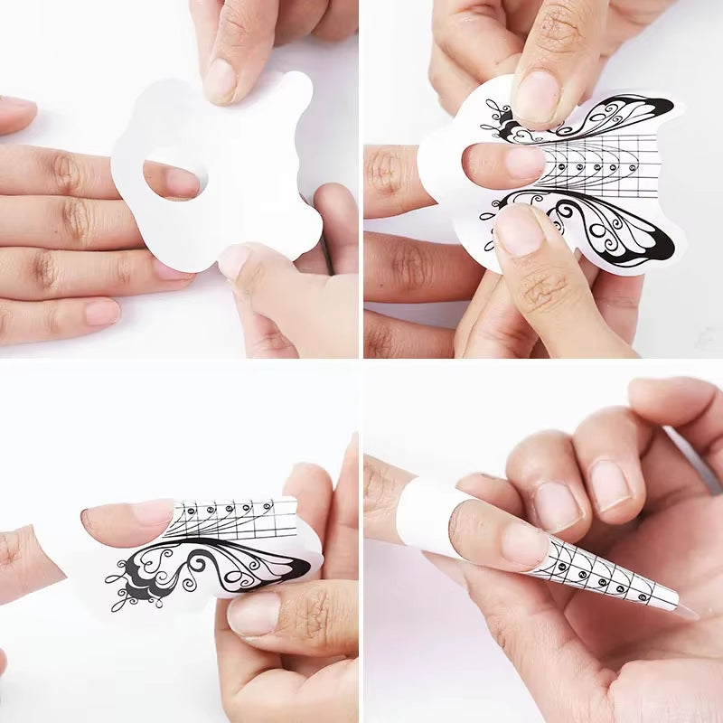 100Pcs Nails Art UV Gel Tips Extension Builder Form Acrylic French Printed Nail Tip Extension Stencil Stickers for Manicure Tool