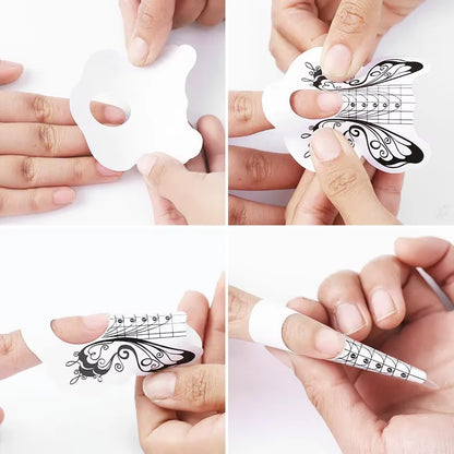 100Pcs Nails Art UV Gel Tips Extension Builder Form Acrylic French Printed Nail Tip Extension Stencil Stickers for Manicure Tool