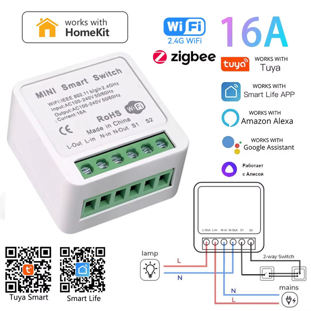 Tuya Smart Home Zigbee Wifi Smart Switch with Power Monitor 16A Mini Breaker Voice Control for Homekit Siri Alexa Google Alice