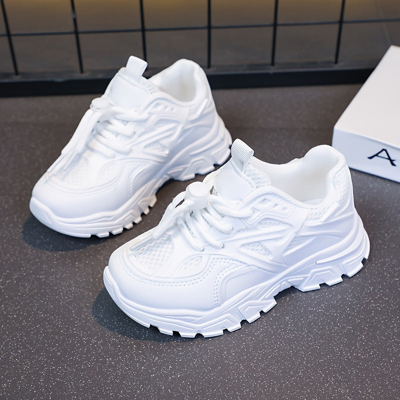 Youngsters' All-Season White Sneakers - Breathable Mesh Lining, Durable Rubber Sole, Comfy Casual & Sport Shoes for Boys and Girls, Perfect for School, Playtime, and Casual Attire, Student Footwear | Lowtop Sneakers | Pu Uppe Beauty World Shop