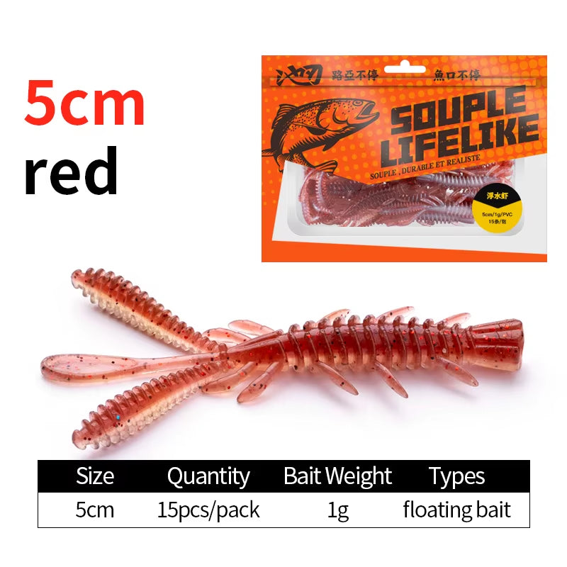 Floating Soft Shrimp Fishing Bait NED Rig Wobblers Shrimp Swim Lure Jig Salt Silicone Swimbait with Fish Attractant