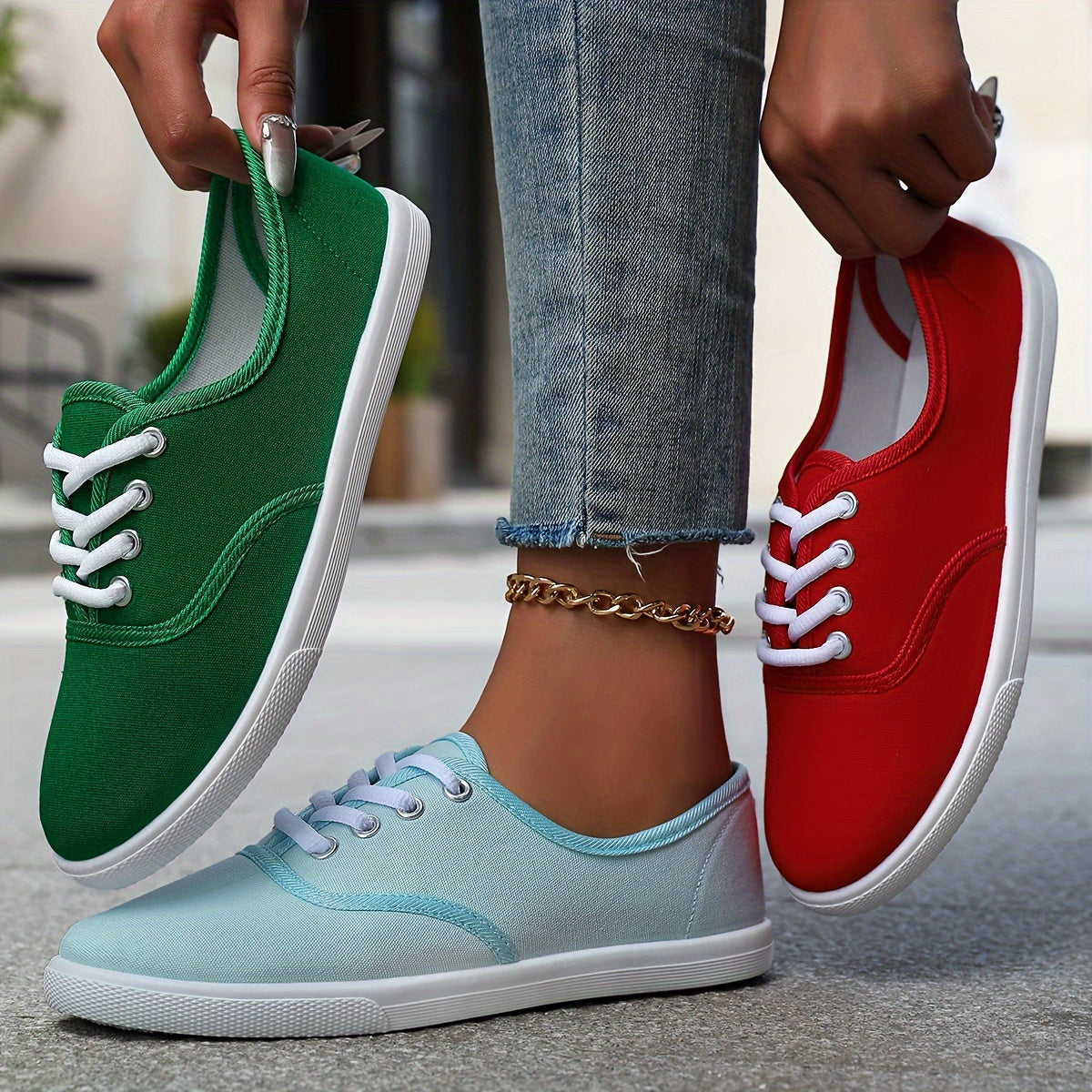 Women's Casual Canvas Sneakers, Low-Top Lace-up Walking Shoes, Lightweight & Comfort Sport Shoes Beauty World Shop