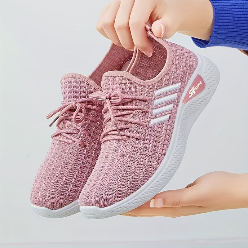 Women's Breathable Knit Sneakers, Casual Lace Up Outdoor Shoes, Comfortable Low Top Sport Shoes