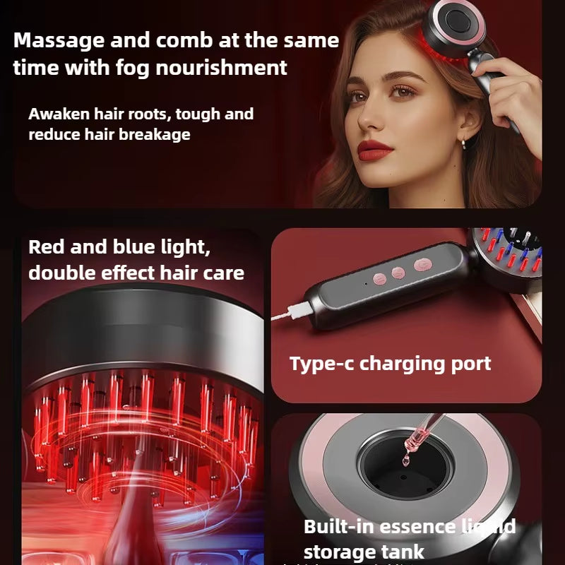 Electric Vibration Massage Comb Red Light Hair Follicle Comb Scalp Oil Liquid Applicator Head Massager Hair Growth anti Loss