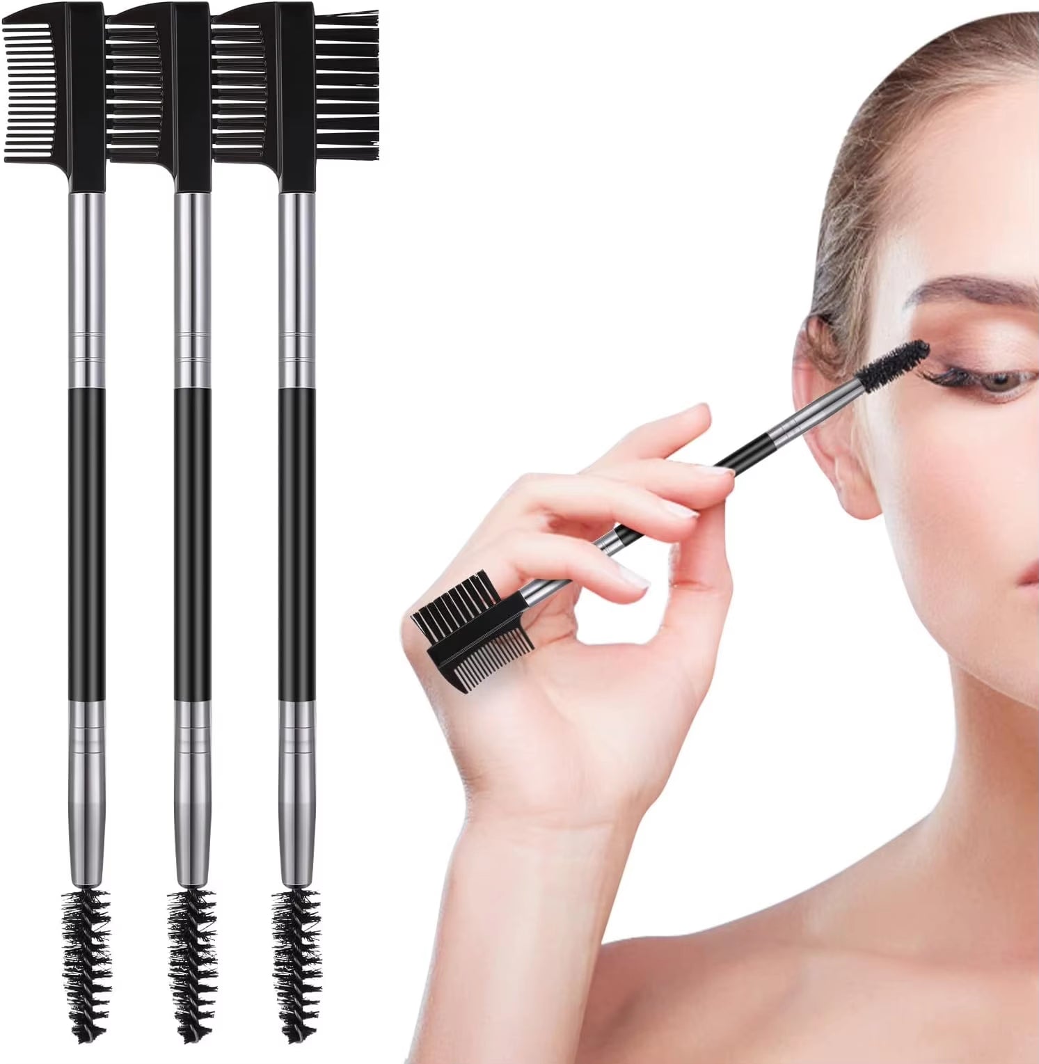 3 Pcs Eyelash Comb Eyelash Shaper and Eyebrow Brush Dual Comb Double Head Eyebrow Eyelash Makeup Grooming Tool for Women Girls