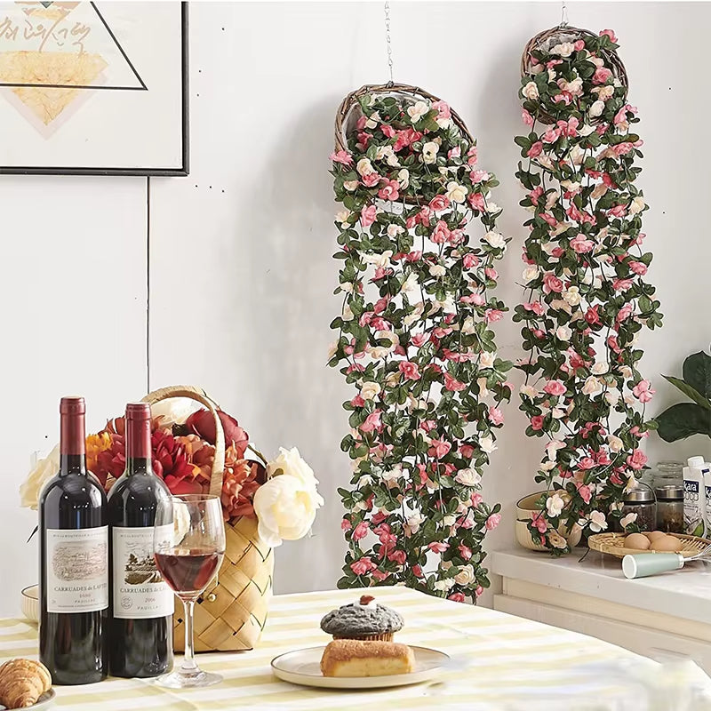 2.5M Rose Artificial Silk for Wedding Garland Fake Plant Flowers Vine Home Room Wedding Wall Hanging Garden Arch DIY Decoration