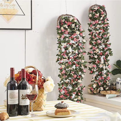 2.5M Rose Artificial Silk for Wedding Garland Fake Plant Flowers Vine Home Room Wedding Wall Hanging Garden Arch DIY Decoration