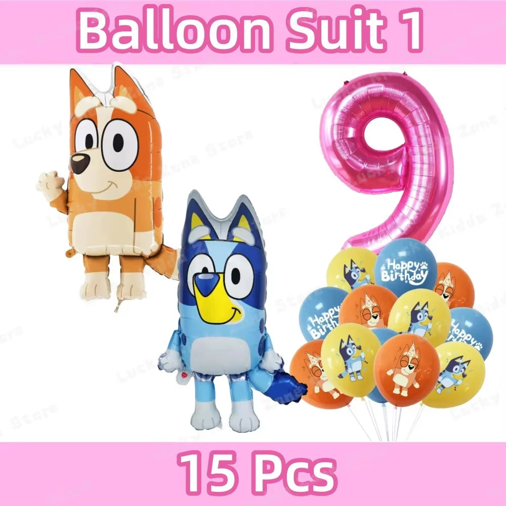 Pink Bluey Birthday Decorations for Kids Latex Aluminum Foil Balloons Bingo Theme Party Event Supplies Disposable Tableware Toys