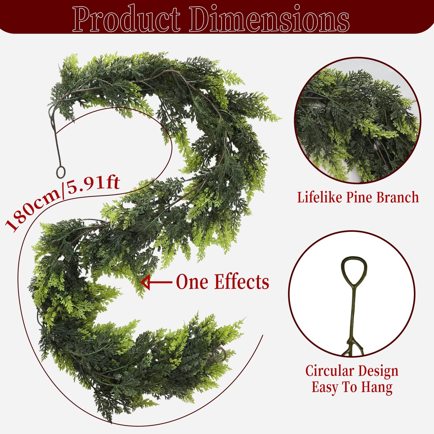 1.8/2M Artificial Christmas Wreath Norfolk Garland 2025 Christmas Decoration Artificial Plant Home Decor Room Decor Thanksgiving